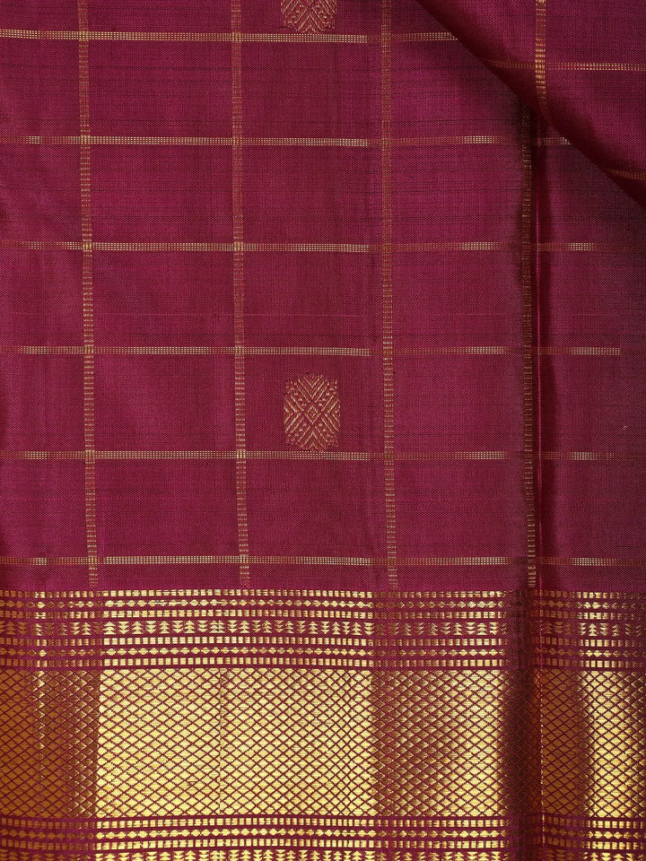Magenta Checked Designs Pure Kanchipuram Silk Saree - Diadem