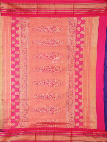 Dark Blue Banarasi Saree With Dot Floral Design on the Body and Zari Border - Diadem