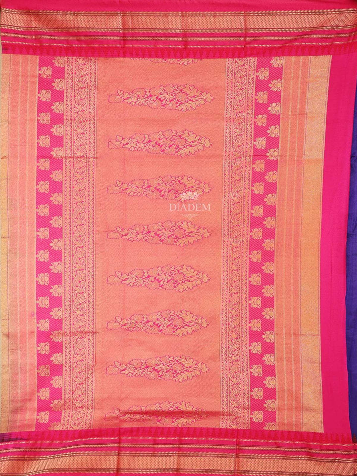 Dark Blue Banarasi Saree With Dot Floral Design on the Body and Zari Border - Diadem