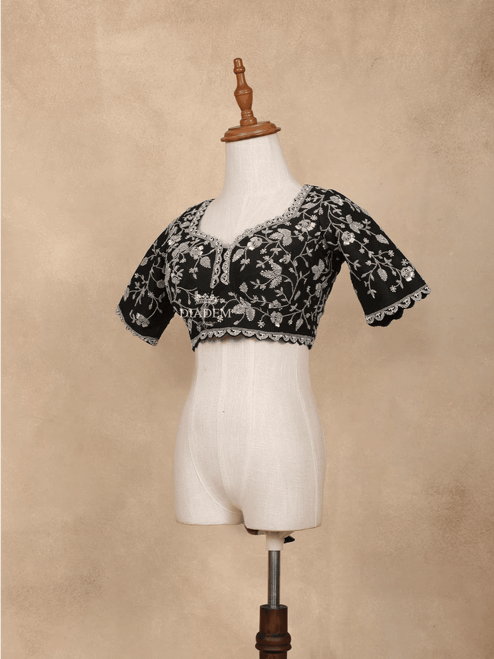 Light Grey Organza Saree with Stripes on the body and Paired with Designer Blouse - Diadem