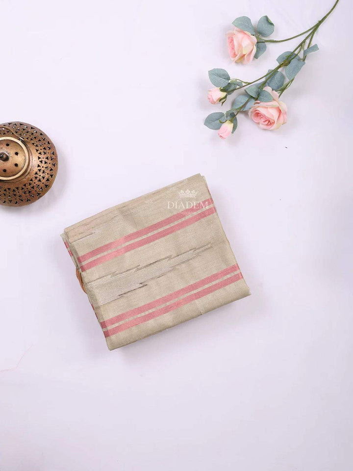 Sandal Semi Tussar Silk Saree with Stripes Design on the Body and without Border - Diadem