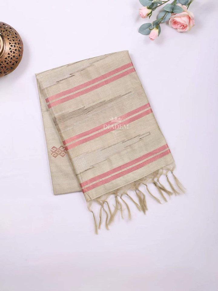 Sandal Semi Tussar Silk Saree with Stripes Design on the Body and without Border - Diadem