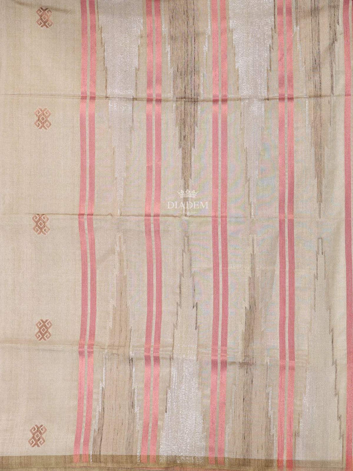 Sandal Semi Tussar Silk Saree with Stripes Design on the Body and without Border - Diadem