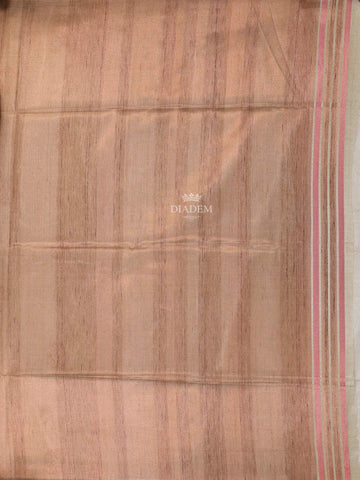 Sandal Semi Tussar Silk Saree with Stripes Design on the Body and without Border - Diadem