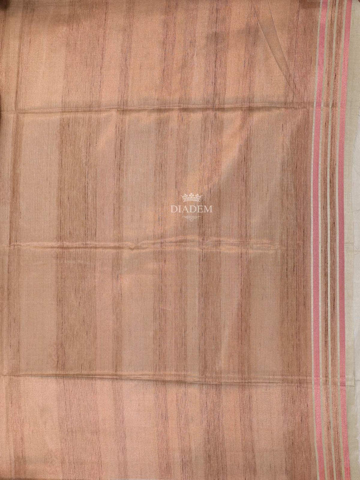 Sandal Semi Tussar Silk Saree with Stripes Design on the Body and without Border - Diadem