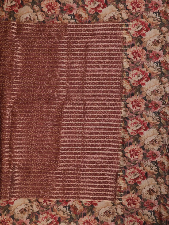 Onion Pink Semi Tussar Silk Floral Prints Saree - Diadem