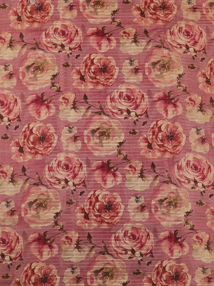 Onion Pink Semi Tussar Silk Floral Prints Saree - Diadem