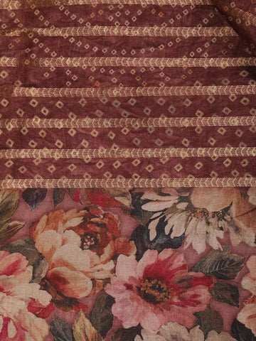 Onion Pink Semi Tussar Silk Floral Prints Saree - Diadem