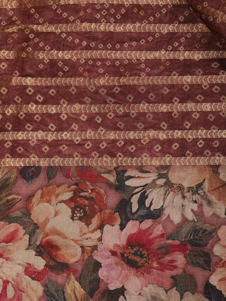 Onion Pink Semi Tussar Silk Floral Prints Saree - Diadem