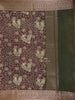 Burgundy Chanderi Silk Saree with Peacock and Floral Prints on the Body with Designed Border - Diadem