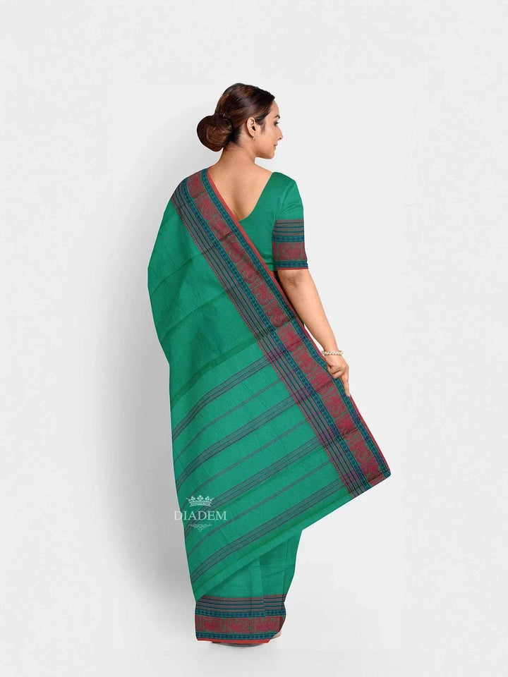 Green Kanchi Cotton Saree with Thread Butta on the body and Thread Border - Diadem