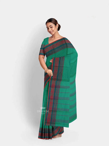 Green Kanchi Cotton Saree with Thread Butta on the body and Thread Border - Diadem