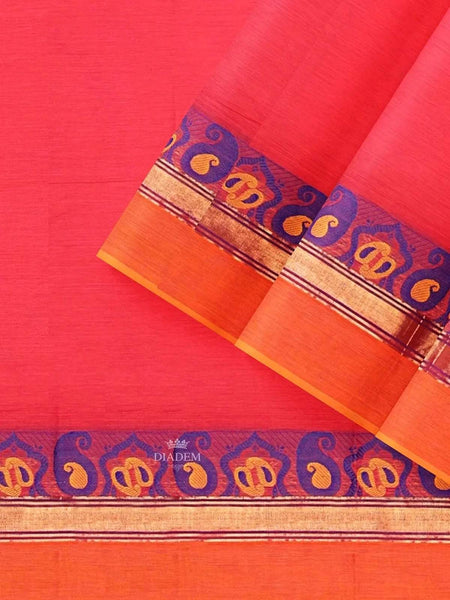 Pink Kanchi Cotton Saree with Thread Butta on the body and Contrast Zari Border - Diadem