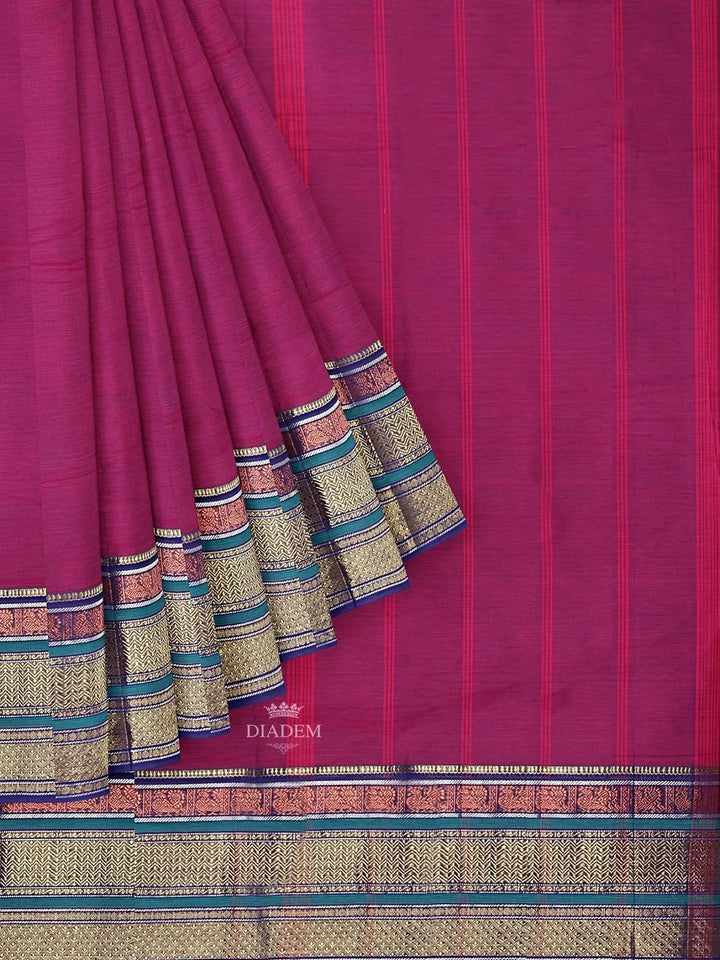 Purple Kanchi Cotton Saree with Thread Butta on the body and Zari Border - Diadem