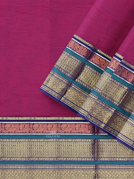 Purple Kanchi Cotton Saree with Thread Butta on the body and Zari Border - Diadem