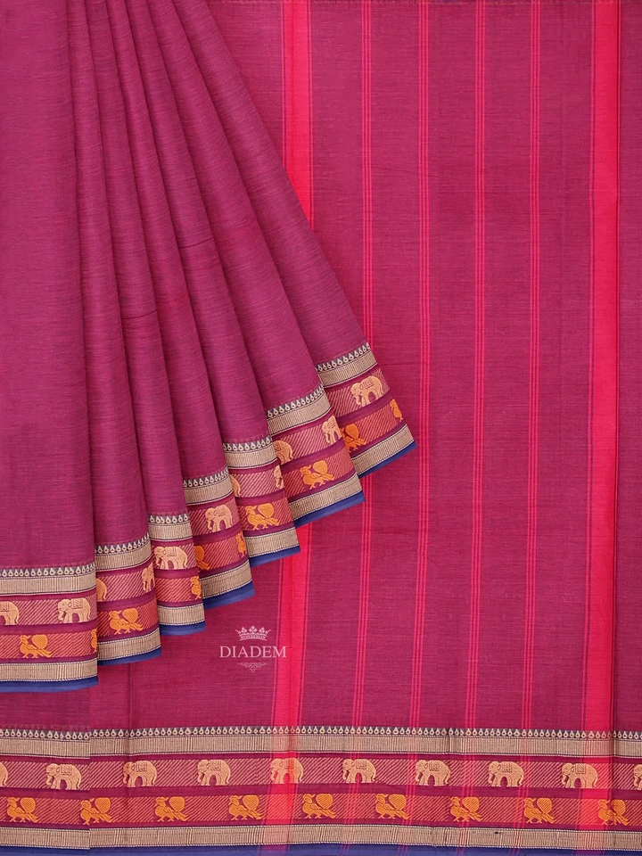 Purple Kanchi Cotton Saree with Thread Butta on the body and Zari Border - Diadem