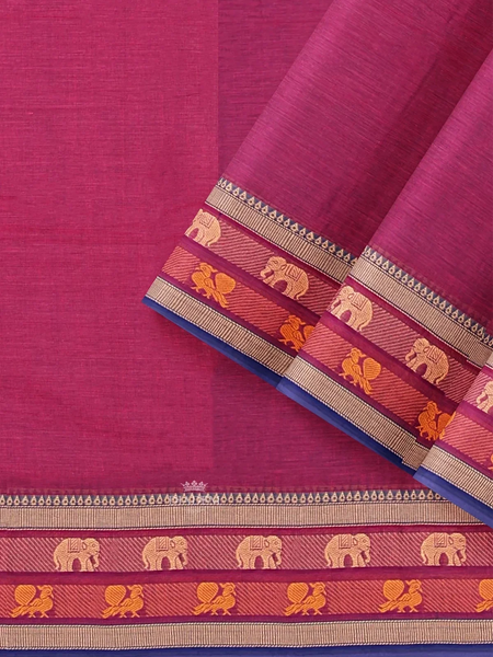 Purple Kanchi Cotton Saree with Thread Butta on the body and Zari Border - Diadem