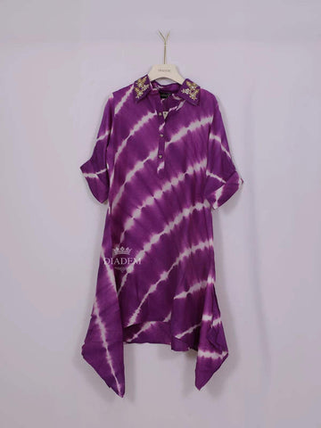 Purple Chiffon Straight Cut Salwar Suit with Tie-Dye Design - Diadem