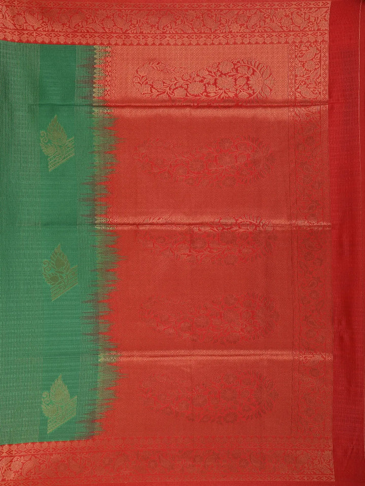 Green Semi Silk Paisley And Floral Prints Saree - Diadem