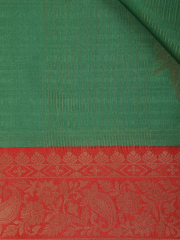Green Semi Silk Paisley And Floral Prints Saree - Diadem