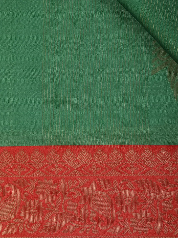 Green Semi Silk Paisley And Floral Prints Saree - Diadem