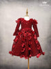 Dark Red Glitter Knit Ball Gown Embellished with 3D Flowers - Diadem