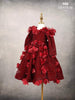 Dark Red Glitter Knit Ball Gown Embellished with 3D Flowers - Diadem