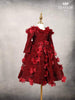 Dark Red Glitter Knit Ball Gown Embellished with 3D Flowers - Diadem