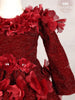 Dark Red Glitter Knit Ball Gown Embellished with 3D Flowers - Diadem