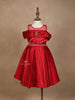 Bright Red Solid Design Organza Party Wear Gowns for Mother and Daughter