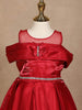 Bright Red Solid Design Organza Party Wear Gowns for Mother and Daughter