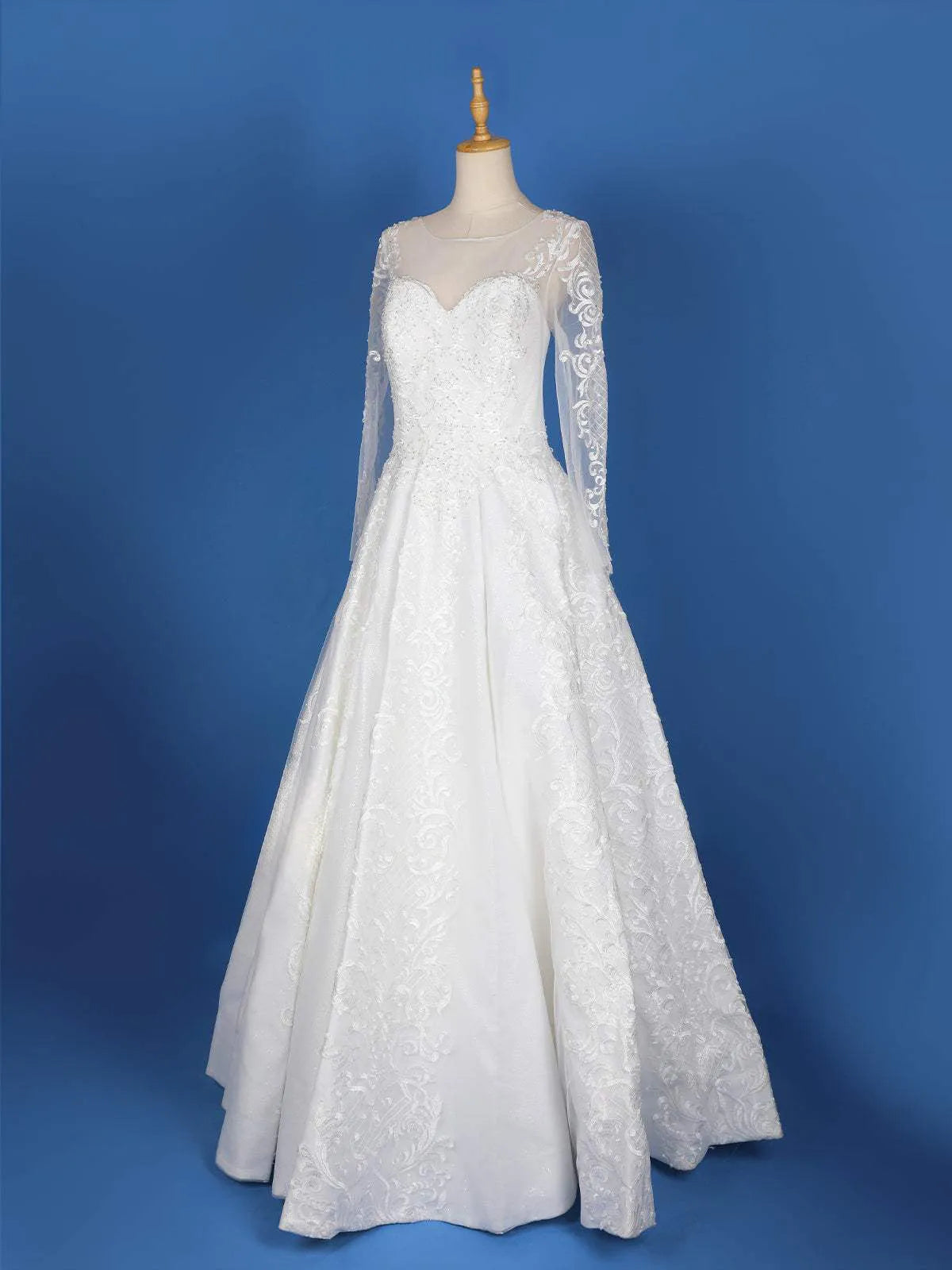 White Net Sequin Embroidery Wedding Gown Diadem