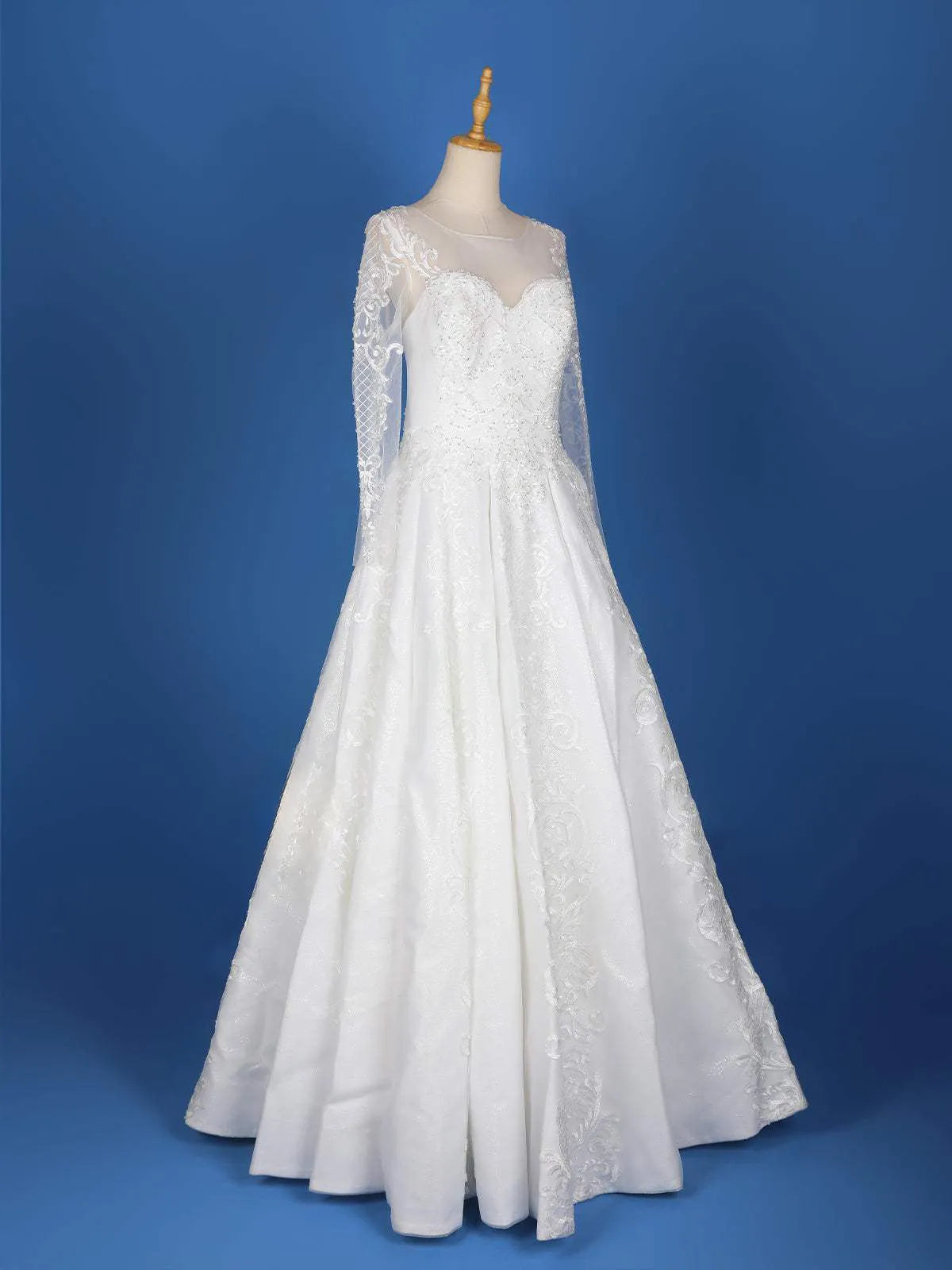 Shop White Net Gown Online with Sequin Embroidery Full Sleeves