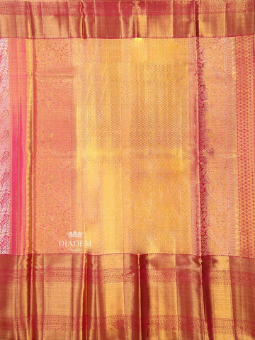 Pink Pure Kanchipuram Bridal Silk Saree with Floral Motif on the body and Contrast Zari Border - Diadem