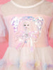 Pink Net Layered Gown Adorned with Barbie Prints and Sequins - Diadem