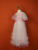 Light Peach Net Gown Adorned with Floral Threadwork - Diadem