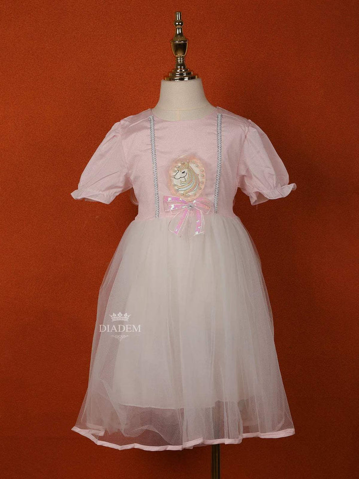 Light Pink Net Gown with Unicorn Design and attached Bow - Diadem