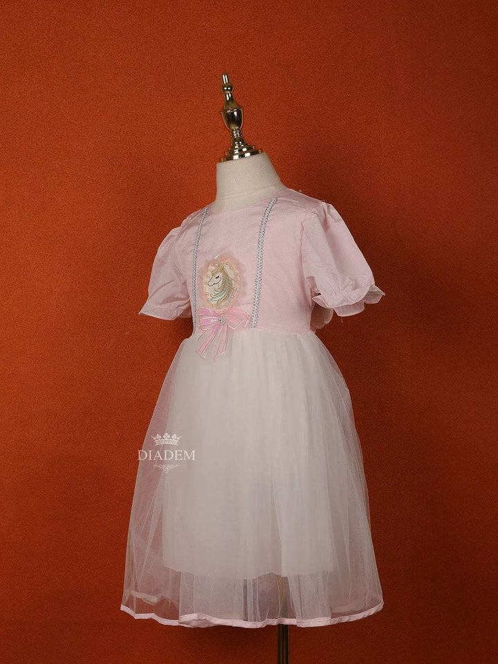 Light Pink Net Gown with Unicorn Design and attached Bow - Diadem