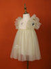 Olive Green Net Frock with Ruffle Sleeves and Attached Bow - Diadem