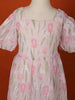 Light Pink Net Gown Adorned with Floral Prints and Threadwork - Diadem