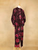 Wine Salwar Suit Adorned with Printed Flower Design, with Closed Collar and 3/4 Sleeve