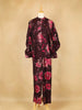 Wine Salwar Suit Adorned with Printed Flower Design, with Closed Collar and 3/4 Sleeve