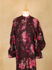 Wine Salwar Suit Adorned with Printed Flower Design, with Closed Collar and 3/4 Sleeve