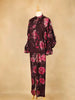 Wine Salwar Suit Adorned with Printed Flower Design, with Closed Collar and 3/4 Sleeve