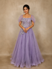 Lavender Sequins Embellished Design Net Ball Gown with Puff Sleeves