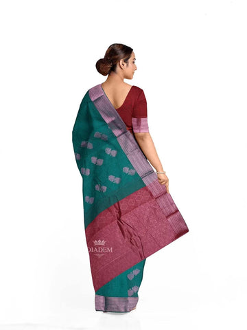 Dark Green Silk Cotton Saree with Zari Butta on the body and Zari Border - Diadem