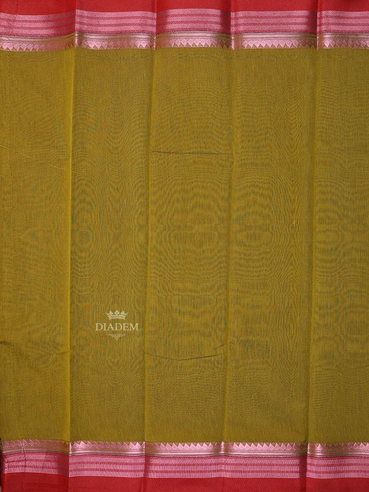 Olive Green Silk Cotton Saree with Flower Motifs Design on the Body with Contrast Border - Diadem