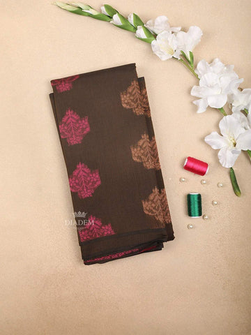 Brown Silk Cotton Saree with Flower Motifs on the Body and without Border - Diadem