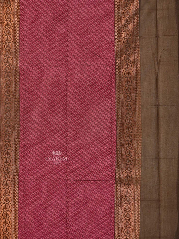 Brown Silk Cotton Saree with Flower Motifs on the Body and without Border - Diadem