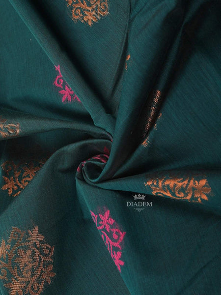 Dark Green Silk Cotton Saree with Floral Design and without Border - Diadem